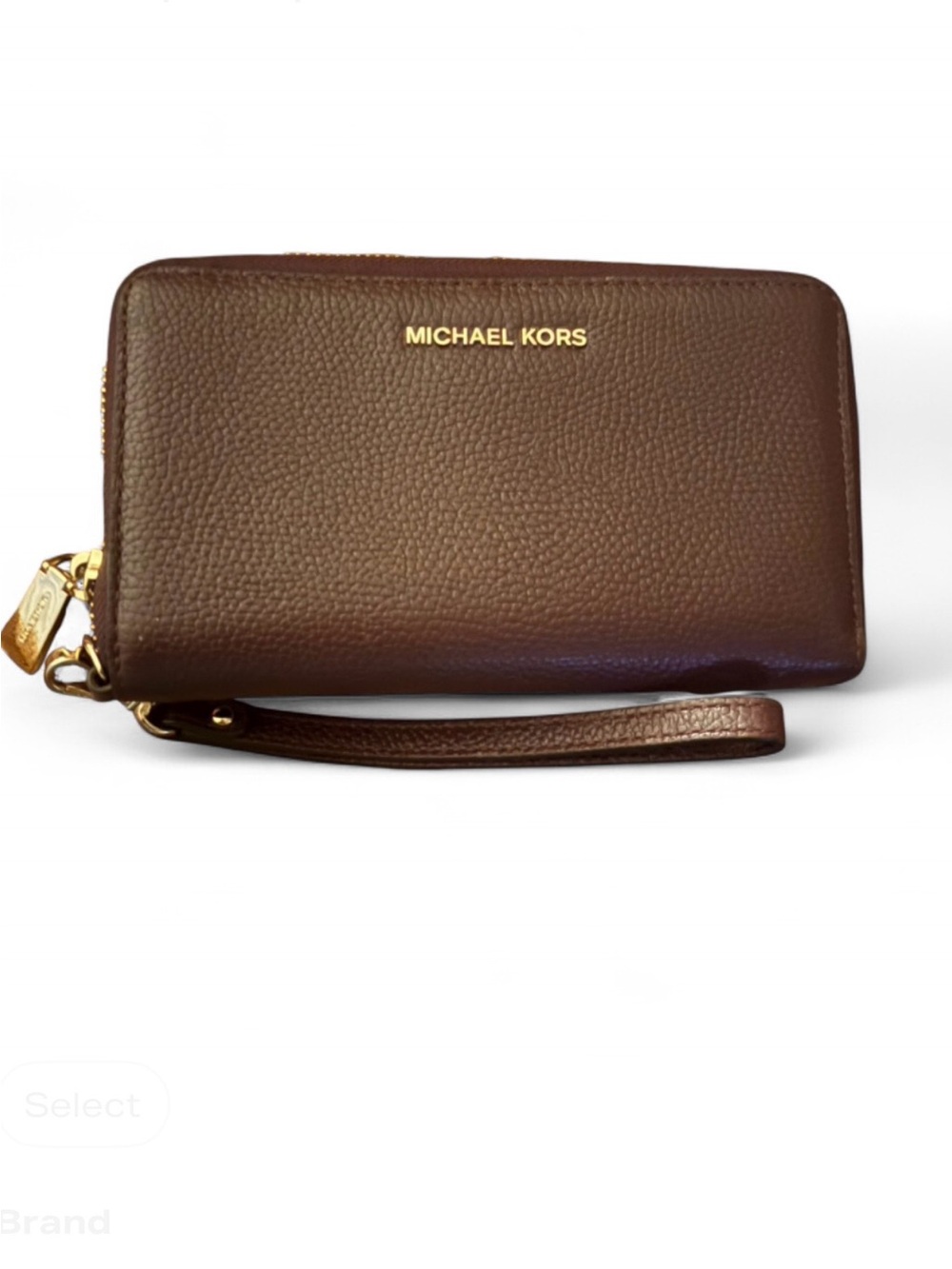 Michael Kors Chocolate Brown Pebbled Leather Wristlet with Gold Hardware